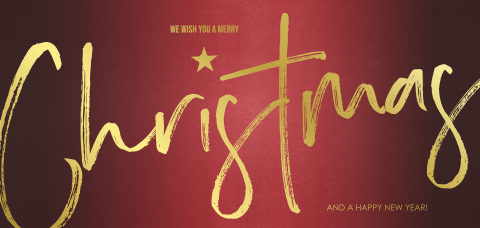 Typografische rode kerstkaart met goudfolie Merry Christmas